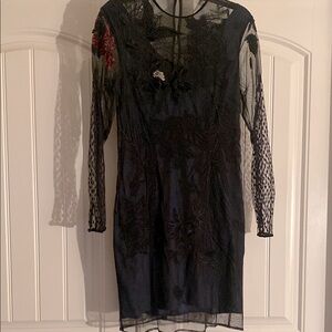 Women’s French Connection Long Sleeved, Overlay Decorated Dresss, size 8